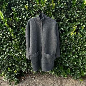 100% Merino Wool Napapijro Geographic Gray Men's Button Up Knit Cardigan size L